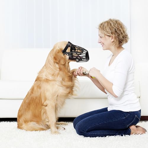 UKCOCO 1set Plastic Basket Dog Muzzle with Adjustable Pu Leather Strap Breathable Mouth Cover for Biting Barking Chewing Control Lightweight Black Masks for Large Dogs