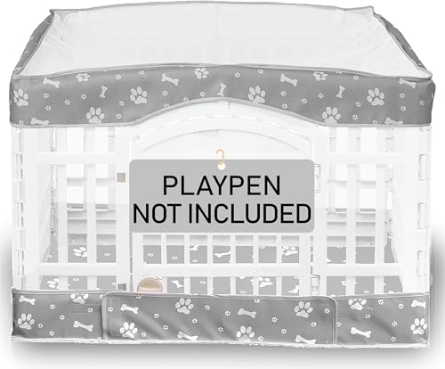 Dog Playpen Bottom Pad and Mesh Top Cover fit 36" x 36“ Puppy Playpen(Fence NOT Included),Reusable for Pet Training,Dog Crate,Waterproof Pet Pee Pads,Whelping,Puppies/Small Dogs,Hoop&Loop Design,Gray - color: 36"-BOTTOM and COVER-GARY