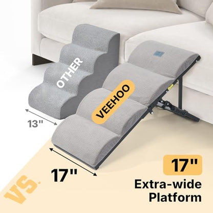 Veehoo Dog Ramp for Bed Couch Height Adjustable from 12" to 20", Foldable Stairs for Dogs to Get on Bed 17" Extra Wide, Portable Pet Doggie Steps Indoor with Non Slip Pad, Support up to 150 lbs - size: 35"L x 17"W x 20"H