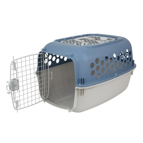 Portable Double Door Plastic Pet Carrier for Dogs & Cats - 24" Durable Ventilated Kennel with Top Loading, Airline Approved, Foldable Design for Travel & Vet Visits