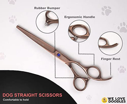 Dog Grooming Scissors Kit - Best Tools for Goldendoodles & Poodles - Straight, Curved & Thinning Shears - Professional Grade Stainless Steel, 4 Pc Set [We Love Doodles] - size: Medium