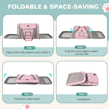 Soft Cat Carrier for Pets Up to 20 Lbs, Collapsible Cat Carrier Bag with Privacy Curtains, Airline Approved Small Pet Carrier for Small Medium Cats Dogs Puppy, Washable Soft Pet Travel Bag Dog Carrier - color: Pink