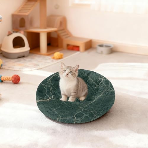 Calming Dog Bed for Small Dogs & Cats Plush Washable Donut Bed | Green Marble 16" Anti Anxiety Round Pet Bed with Raised Rim, Warm & Anti-Slip Cushion for Indoor Pets - size: 16 inch
