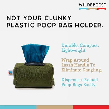 Dog Poop Bag Holder for Leashes, Cat Waste Bag Dispenser, 1000D Nylon, Attach to Cat Leash, Poop Bag Dispenser, Fits Standard Dog Poop Bags - Wildebeest(Olive) - color: Olive