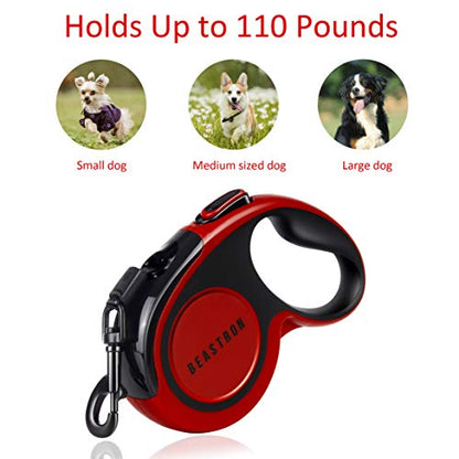 Upgraded Retractable Dog Leash, 16" Extra Long Tangle-Free Reflective Nylon, Small to Medium Dogs up to 110lbs, Waste Bags and Dispenser Included (Red) - style: (Upgraded) Red