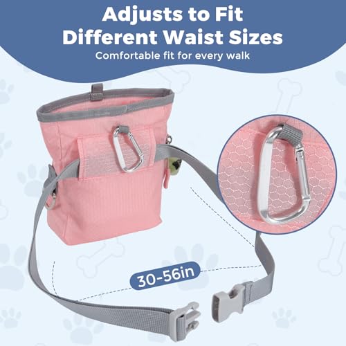 Dog Treat Pouch for Pet Training, One-Hand Magnetic Closure, Hands-Free Treat Bag with Silicone Liner, No Mess No Smell - color: Pink
