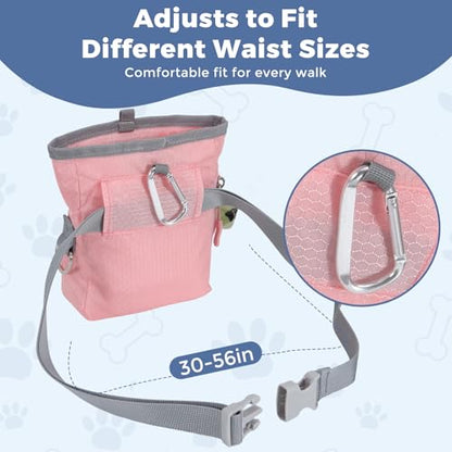 Dog Treat Pouch for Pet Training, One-Hand Magnetic Closure, Hands-Free Treat Bag with Silicone Liner, No Mess No Smell - color: Pink