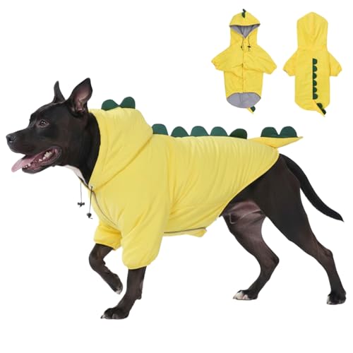 LovinPet Dog Warm Coat with Hood – Medium & Large Dinosaur Hoodie Winter Jacket for Cold Weather, Yellow & Green Coat for Large Dogs, XXXL - size: XXX-Large