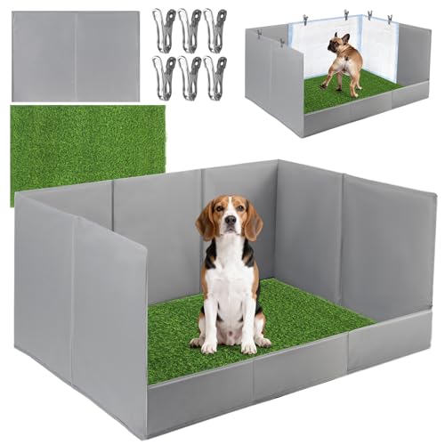 High Walls Dog Pee Pad Holder with Artificial Grass, 32.3"x22"x15.7" Foldable No-Splash No Assembly Indoor Dog Litter Box for Small/Medium Dogs Puppy Potty Training (Gray1) - color: (Gray1-with grass pad)