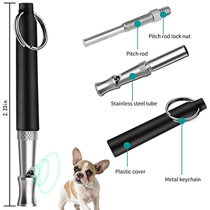 2 Pack Dog Whistle, Dog Whistle to Stop Barking Neighbors Dog, Adjustable Ultrasonic Silent Dog Whistle, Professional Recall Dog Training Whistles, with Lanyard (Black) - color: black