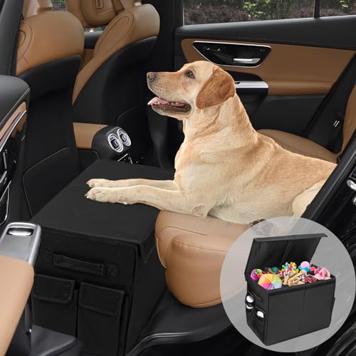 Dog Seat Extender for Dogs up to 200lbs, Dog Back Seat with Storage Pockets, Collapsible Front and Backseat Extender for Large, Medium and Small Dogs - color: Black