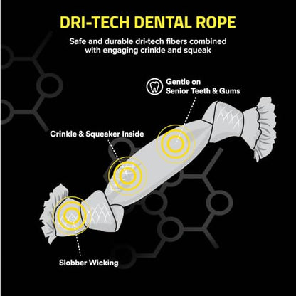 Playology Dog Toys | Dri-Tech Dental Rope Toy for Senior Dogs, Gentle on Teeth | Peanut Butter Scented Medium Toy | Dog Rope for Tug of War - size: Medium Rope, style: Peanut Butter
