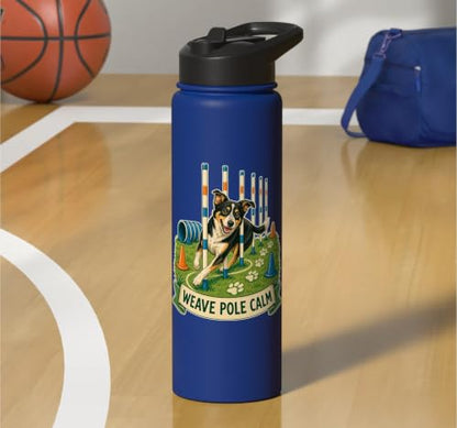 WEAVE POLE CALM Dog Agility Course Stainless Steel Insulated Water Bottle - color: Royal Blue