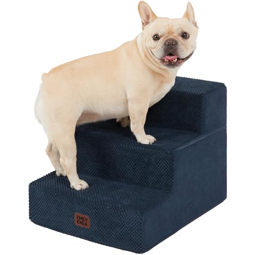 EHEYCIGA Dog Stairs for Small Dogs 13.5" H, 3-Step Dog Steps for Couch Sofa and Chair, Pet Steps for Medium Cats, Non-Slip Balanced Pet Ramp Indoor, Navy Blue - color: Navy, size: Standard 15" x 18" x 13.5"