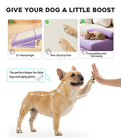Dog Ramp for Small Dogs and Cats – 2-in-1 Dog Ramp for Couch and Low Bed, 16.5'' Foldable Wooden Pet Ramp, Sturdy Multi-Use Split Ottoman Design, Light Purple - color: Light Purple
