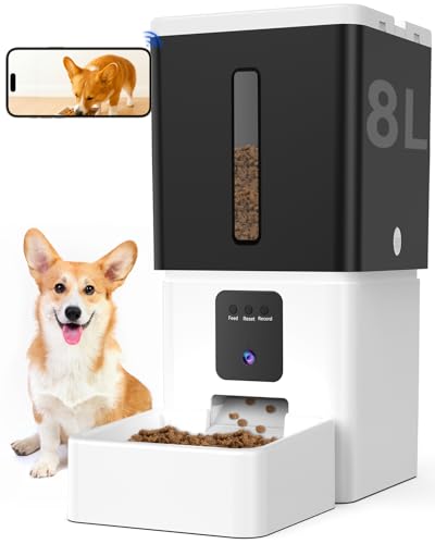 UTCG Automatic Dog Feeder with Camera: 8L/33 Cups 5G WiFi Timed Food Dispenser for Medium Dogs - 1080P HD Night Vision Video Recording 2-Way Audio APP Control - size: 8L for Medium Dogs