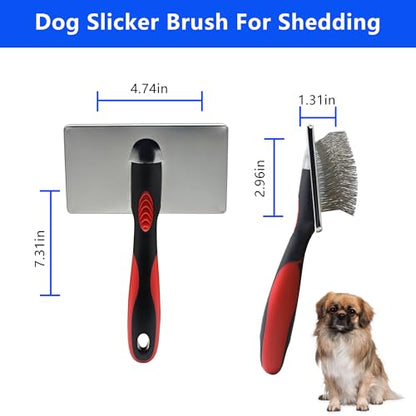 Slicker Brush for Dogs, Deshedding Dog Brush - Removes Loose Fur and Tangles, 1"" Extra Long Pins Go Deep Into The Undercoat, Professional Grade Dog Brush for Shedding, Large, Red