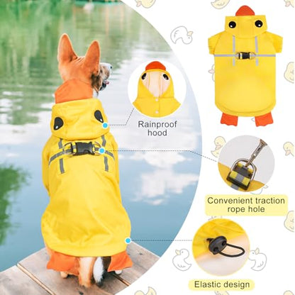 BEAUTYZOO Dog Raincoat Hooded Slicker Poncho, Waterproof Windproof Rain Jacket Hood with Harness Built in, Adjustable Reflective Duck Design Rain Coats for Small Medium Dogs Puppies, Yellow Size S - color: Yellow Duck, size: S(Back 13.2", Chest 18.5", Nec