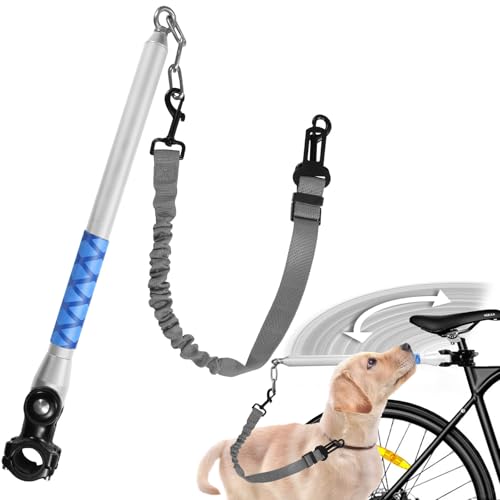 Bicycle Dog Leash for Riding, Hands Free 150° Rotating Built-in Shock Absorber Bike Retractable Leashes for Cycling, Elastic Nylon Adjusted Car Holder Seat Belt Rope (Silver) - color: Silver