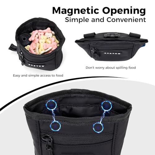 Dog Treat Pouch, Powerful Magnet Closure Device Dog Training Treat Bag Large Capacity Pet Treat Pouch with Poop Bag Dispenser Treat Bag for Dog Training with Metal Waistband Clip (Black) - color: Black