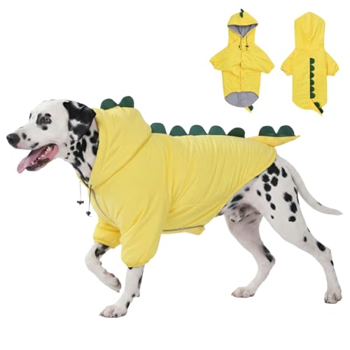 LovinPet Dog Warm Coat with Hood – Medium & Large Dinosaur Hoodie Winter Jacket for Cold Weather, Yellow & Green Coat for Large Dogs,XXL - size: XX-Large