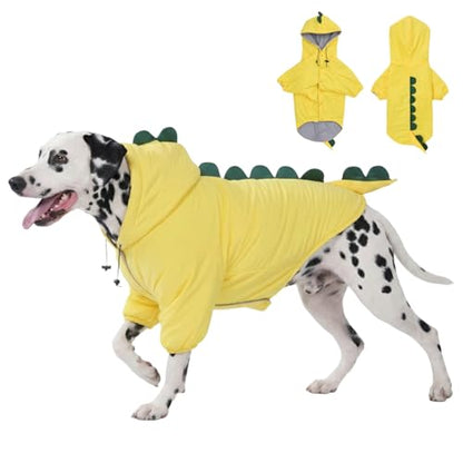 LovinPet Dog Warm Coat with Hood – Medium & Large Dinosaur Hoodie Winter Jacket for Cold Weather, Yellow & Green Coat for Large Dogs,XXL - size: XX-Large