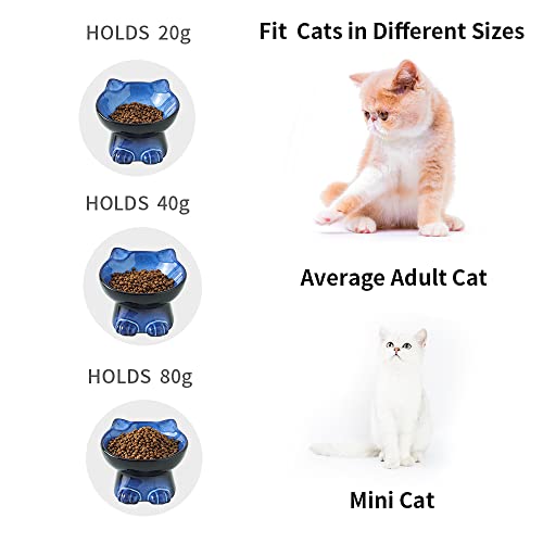 Nihow Slanted Elevated Cat Bowls: 5 Inch Ceramic Raised Cat Food Bowl for Protecting Pet's Spine - Microwave & Dishwasher Safe -Elegant Blue & Black (4.5 OZ /1 PC) - color: Blue & Black, size: 4.5 OZ