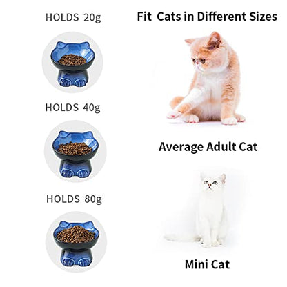 Nihow Elevated Cat Bowls,5 Inch Ceramic Raised Cat Food and Water Bowl Set | Slanted,Whisker Friendly,for Protecting Pet's Spine,Microwave & Dishwasher Safe ,Elegant Blue & Black 4.5 OZ, Set of 2 - color: Blue & Black, size: 4.5 OZ+8 OZ