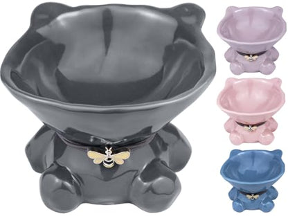 5.4 Inch Wide 15° Raised Kitten Supplies Cat Bowl Elevated Cat Bowls Whisker Friendly Cute Ceramic Tilted Food Bowls for Indoor Cats Dishwasher and Microwave Safe Gray Cats Water Bowl - color: Grey Ceramic Cat Water Bowl