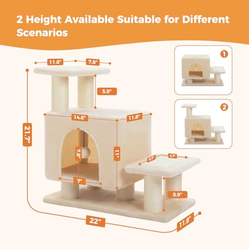 3-in-1 Dog Stairs & Cat Scratching Post with Condo, Pet Steps for High Beds, Sofa, Couch, Tall Cat Tower, High-Strength Boards for Indoor Small Cats Kittens Dogs Climbing Playing, 3 Steps-Beige - color: Beige