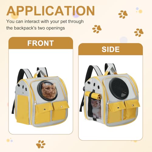 Pet Backpack Carrier, Portable and Ventilated, Oxford Cloth, Dogs Cats and Small Animals Travel Bag 12.99", (Yellow, 1 Pcs), Intended for Hiking/Camping/Traveling - color: Yellow
