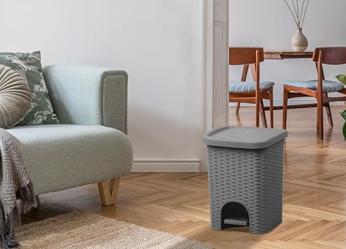 Superio Mini 6L Step Pedal Trash Can - Wicker Design, Hidden Mechanism, Durable Plastic, Ideal for Desktop, Countertop, Pet Waste/Dog Poop - Grey - color: Grey
