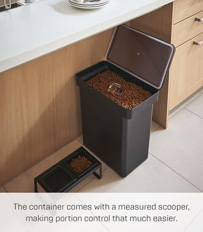 YAMAZAKI Home Tower Airtight Pet Food Storage Container - Cat And Dog Food Holder Bin With Transparent Lid And Handle - Extra Large - Polypropylene - 6.6 Gallons, 25 Liters - color: Black, size: Extra Large