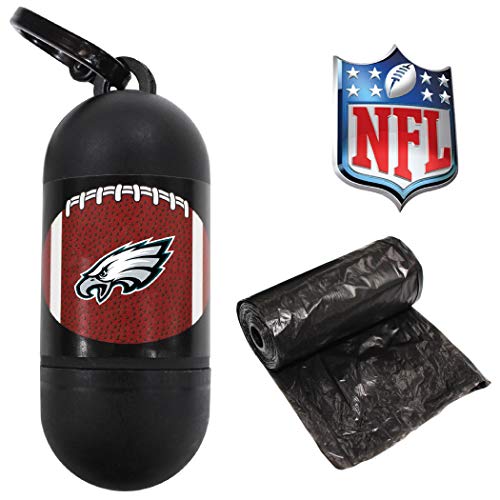 Pets First NFL PHILADELPHIA EAGLES PET LICENSED Poop Waste Bag Dispenser and D Ring for Leash with 15 Premium Garbage Bags - color: Philadelphia Eagles, size: 1 Count (Pack of 1)