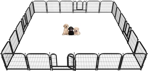 Metal Dog Playpen, 24" Inch Height 24 Panels, Ideal Dog Fence for Large/Medium/Small Dogs Indoor & Outdoor Bliss, Perfect Dog Pen for Camping, Yard and RV | Black-Silver - size: 24"High, style: 24 Panels