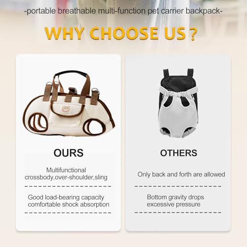 Snuggle Sling Dog Carrier, Adjustable Full Body Lift Harness for Small Dogs and Cats, Portable Breathable Pet Carrier Backpack with Hands-Free Shoulder and Treat Bag(Medium) - size: Medium