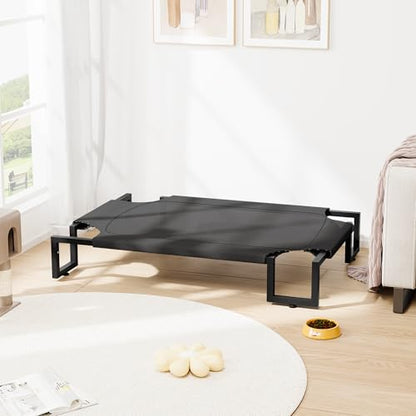 Elevated Dog Bed,Raised Outdoor Dog Bed for Large Sized Dogs,Waterproof Cooling Dog Cot with Washable Breathable Teslin Mesh,Indoor Pet Bed with Heavy Duty Frame,No-Slip Feet,Black 125×85×21cm - size: XL 125L×85W×22H cm