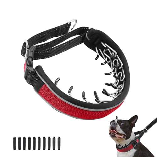 Martingale No Pull Dog Collar for Large Medium Dogs Training Walking, Heavy Duty Nylon Reflective Adjustable Anti Pull Slip Collar with Buckle L Red - color: Red, size: L (19"-26" Neck, 1.7" Wide)