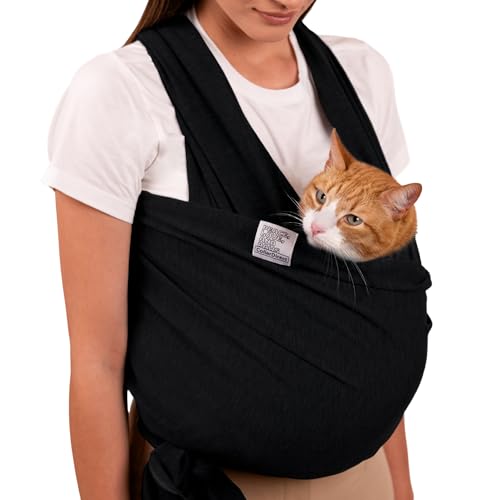 Cat Sling Carrier for Small Pets – Anti-Anxiety Cat Sling, Kitten Pouch – Pet Sling in Gray Black Blue Green Pink Yellow (Black, Standard) - color: Black, size: Standard