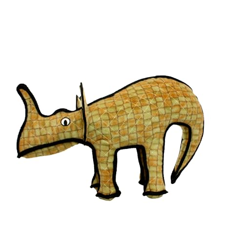 TUFFY - World's Tuffest Soft Dog Toy - Dinosaur - Multiple Layers. Made Durable, Strong & Tough. Interactive Play (Tug, Toss & Fetch). Machine Washable & Floats - color: Brown Moosasaurus Dinosaur