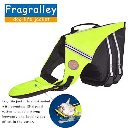 Dog Life Jacket, French Bulldog Life Vest for Swimming Boating, Dog Swim Vest with Chin Float and Rescue Handle, High Flotation Puppy Life Jackets (Chest Girth: 17" to 30", Weight: 17" to 28" LB) - color: Fluorescent green