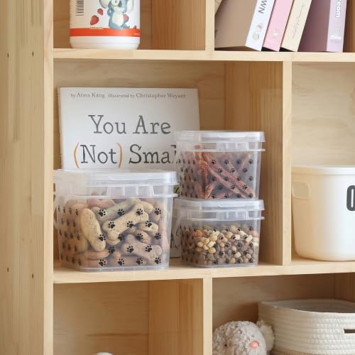 4 Pack Airtight Dog Food Storage Containers (5l/3l/2l) Clear Plastic Paw Storage Bins with Handle and Lids, Pet Treat Stackable Square Buckets for Dog Kibble Cat Snacks Pantry Dry Goods - size: 8.27 x 8.27 x 7.48 Inches