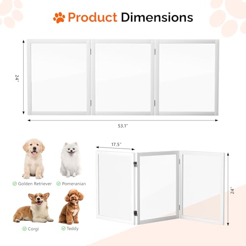 VINGLI Clear Acrylic Freestanding Dog Gate, Transparent Pet Fence with Solid Hardwood and Plastic Board, Pet Gates for Christmas Tree Stairs and Doorways (3 Panels) - size: 3 Panels