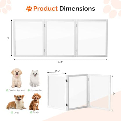 VINGLI Clear Acrylic Freestanding Dog Gate, Transparent Pet Fence with Solid Hardwood and Plastic Board, Pet Gates for Christmas Tree Stairs and Doorways (3 Panels) - size: 3 Panels