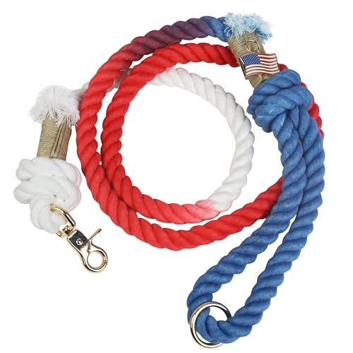 Patriotic 5 ft Braided Cotton Rope Leash for Medium & Large Dogs – Enjoy Tangle-Free Walks with Soft Comfortable Grip & Reliable Control Durable for Daily Walks, Training & Special Moments - USA Leash - color: USA Leash
