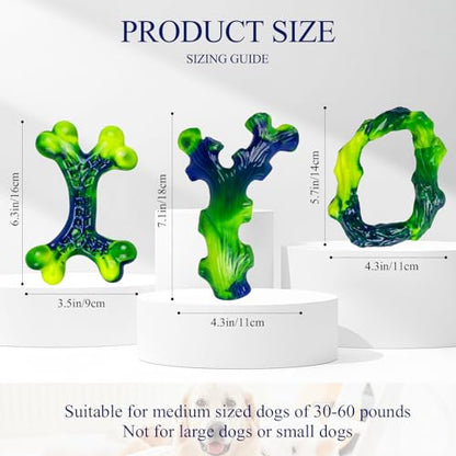 Frienhund 3-Pack Indestructible Nylon Dog Chew Toys for Aggressive Chewers - Long-Lasting Durable Bone-Shaped Toys, Large Breed Dogs, Tough Puppy Teeth Enrichment - color: Green-3-Pack