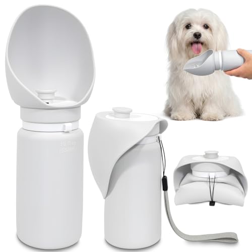 2 in 1 Foldable Dog Water Bottle, Leakproof Portable Pet Dispenser, Water Bottle Dog Bowl, Collapsible Food Grade Silicone Puppy Bottles, Lightweight Foldable for Travel Walking Caming (Grey) - color: Grey