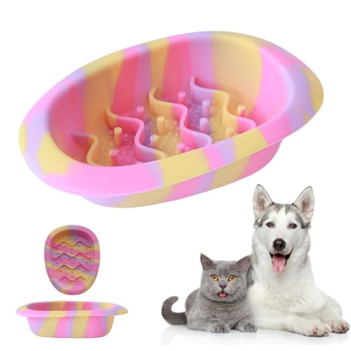 Colorful Slow Feeder Bowl for Large & Small Pets Silicone Easy to Clean Dog Food Bowl Slow Feed Dog & Cat Bowls for Interactive (Pink S) - color: Pink