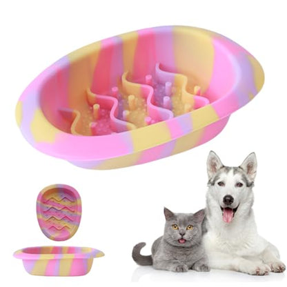 Colorful Slow Feeder Bowl for Large & Small Pets Silicone Easy to Clean Dog Food Bowl Slow Feed Dog & Cat Bowls for Interactive (Pink S) - color: Pink