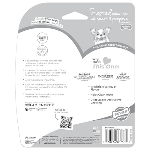 Nylabone Original Bone Power Chew Toy for Dogs, Durable Dog Toys for Aggressive Chewers, Flavor Frenzy Pancakes & Sausage, Roast Beef, & Lasagna, X-Small - Up to 15 lbs, 3 Pack - size: X-Small